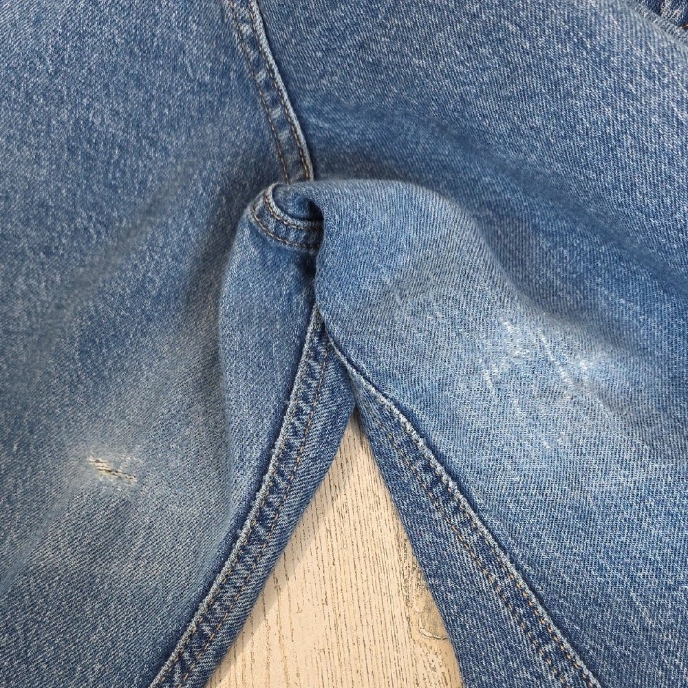 MNG New Mom Classic Blue Straight Leg Women's Jeans 5 Pocket Zipup Size 12 FLAW - Picture 11 of 11